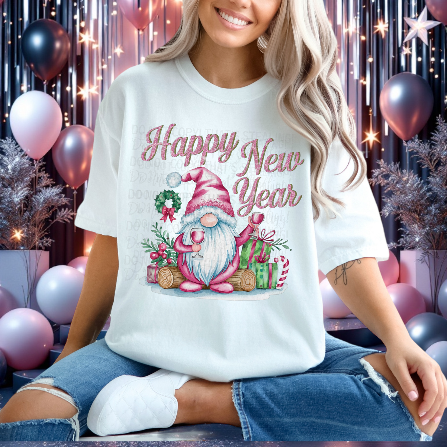 Happy New Year 2025 Gnome v3 DTF Transfer Film CF124