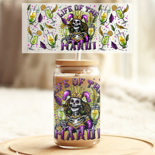 Mardi Gras - Life of Mardi - 16oz Glass UV DTF Transfer Film