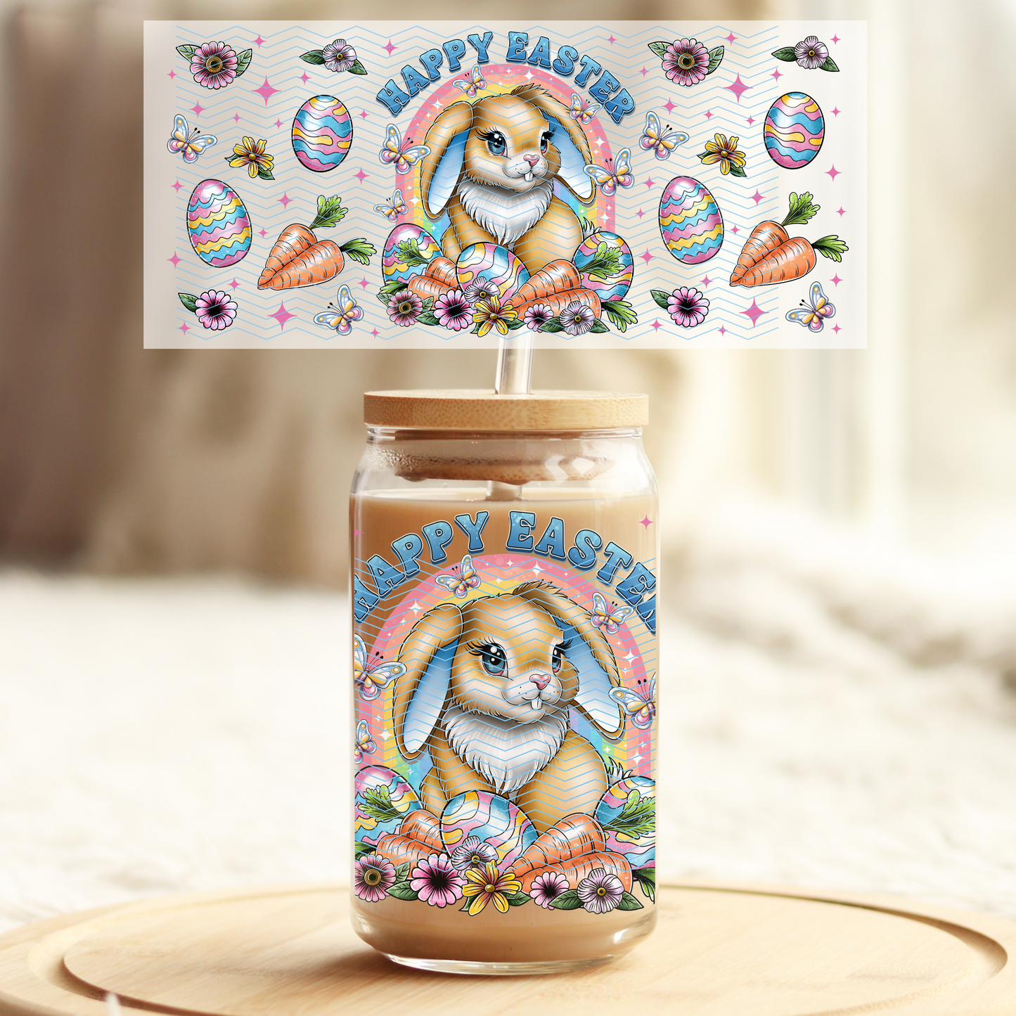 Easter Bunny Blue - 16oz Glass UV DTF Transfer Film