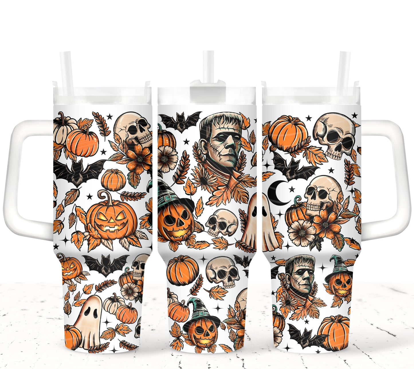 Frankenstein and Ghouls - TOP & BOTTOM SET - 40 oz Tumbler UV DTF Transfer Film A094