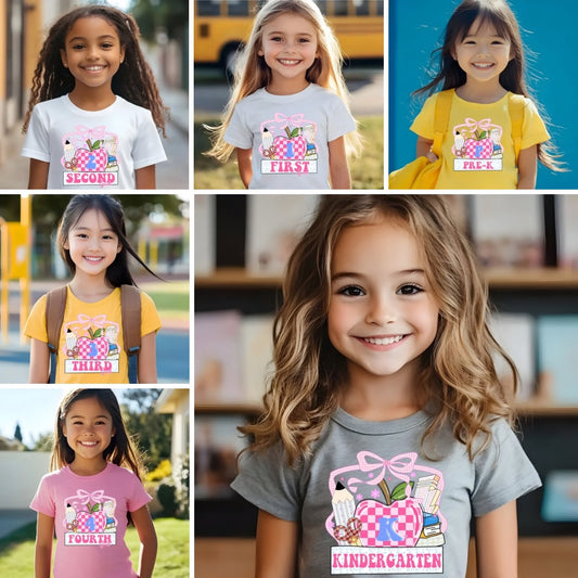 Back to school - School Supplies Bow Grade Level DTF Transfer – Pre-K to 4th Grade DTF Transfer Film CF075