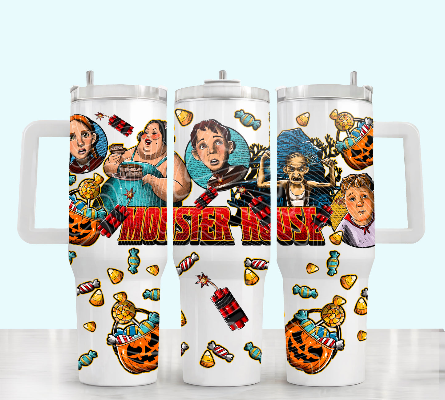 Spooky Monster House - TOP & BOTTOM SET - 40 oz Tumbler UV DTF Transfer Film