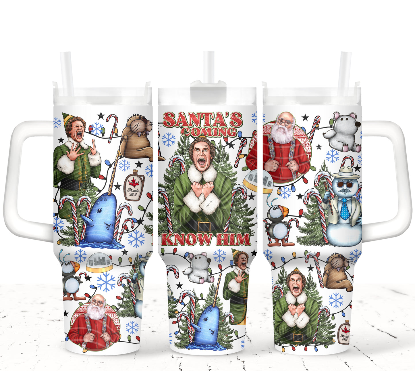 Santa’s coming! I know him - TOP & BOTTOM SET - 40 oz Tumbler UV DTF Transfer Film A084