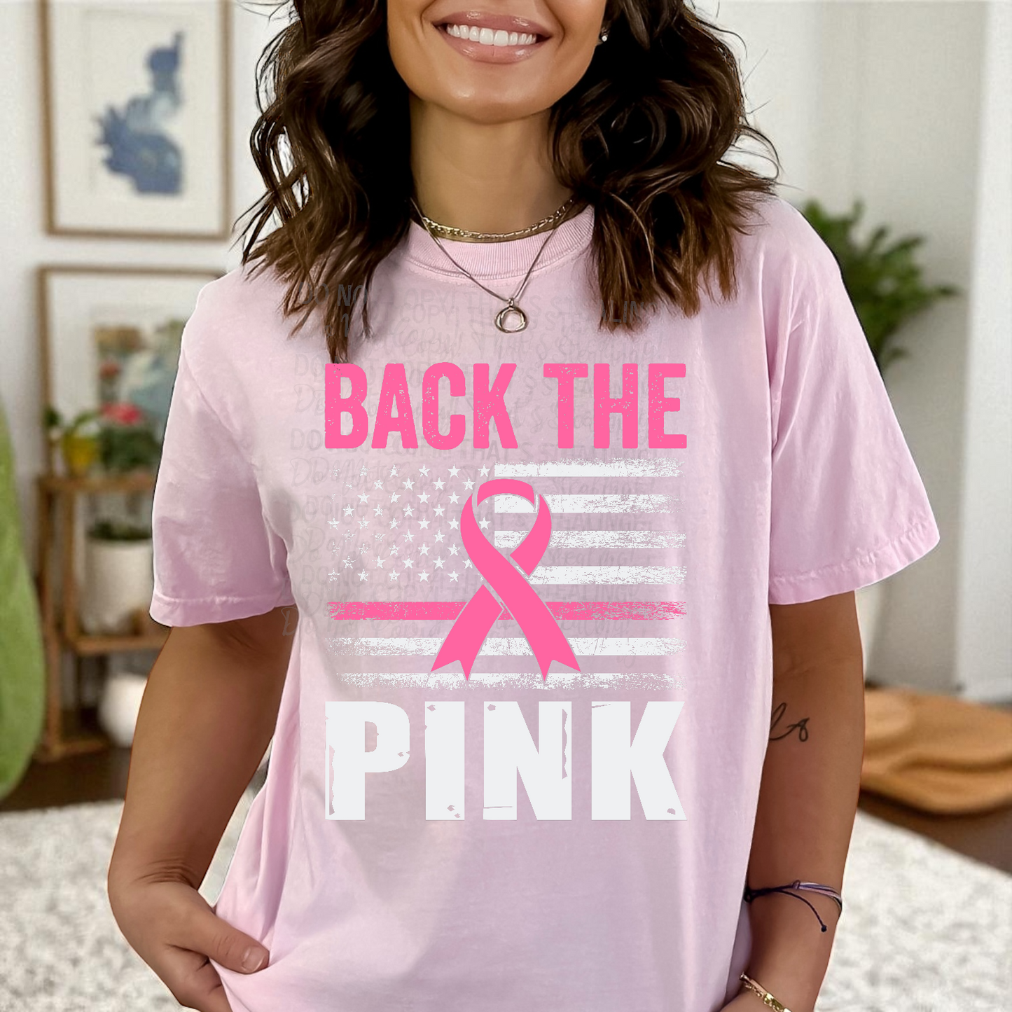 American Flag Back the Pink Breast Cancer DTF Transfer Film CF095