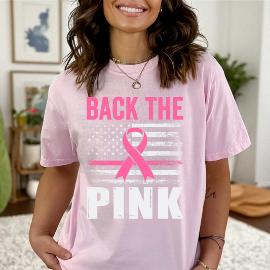 American Flag Back the Pink Breast Cancer DTF Transfer Film CF095