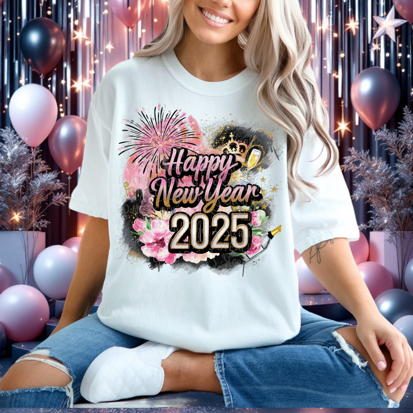 Happy New Year 2025 sparkles DTF Transfer Film CF124