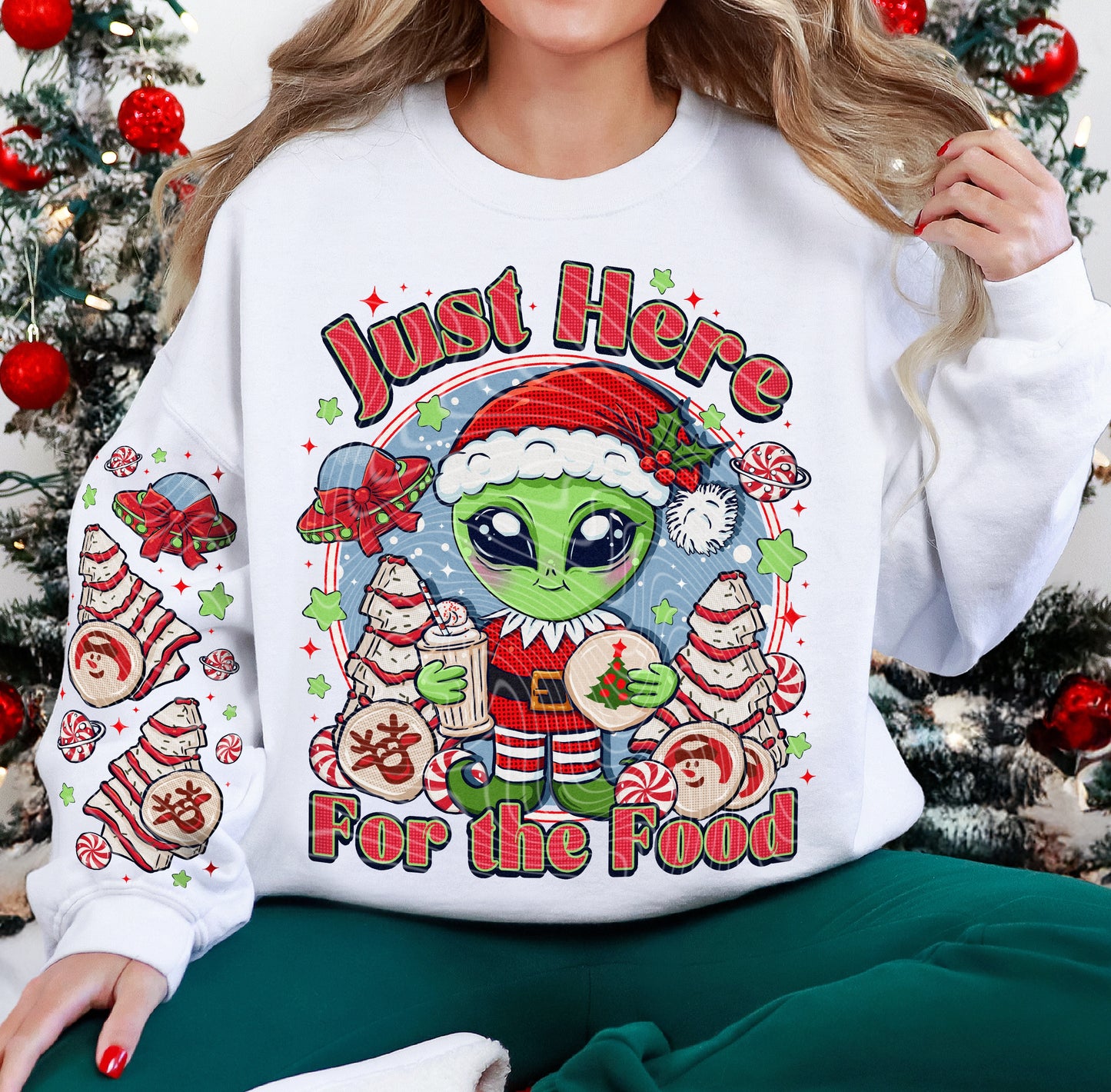 Matching DTF Series - Set Series - Christmas Alien Just here for the food G114