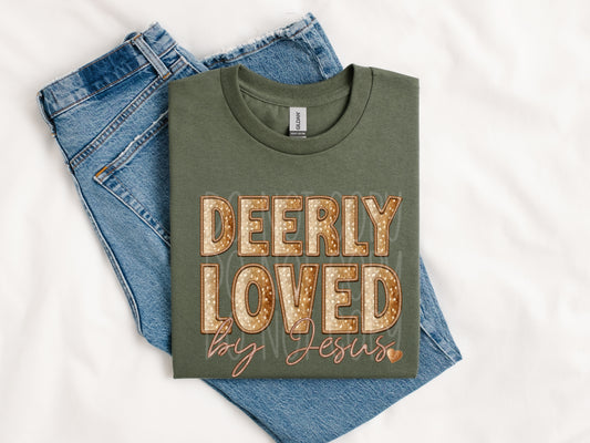 Deerly Loved by Jesus Antler Family Matching DTF Transfer Film T016