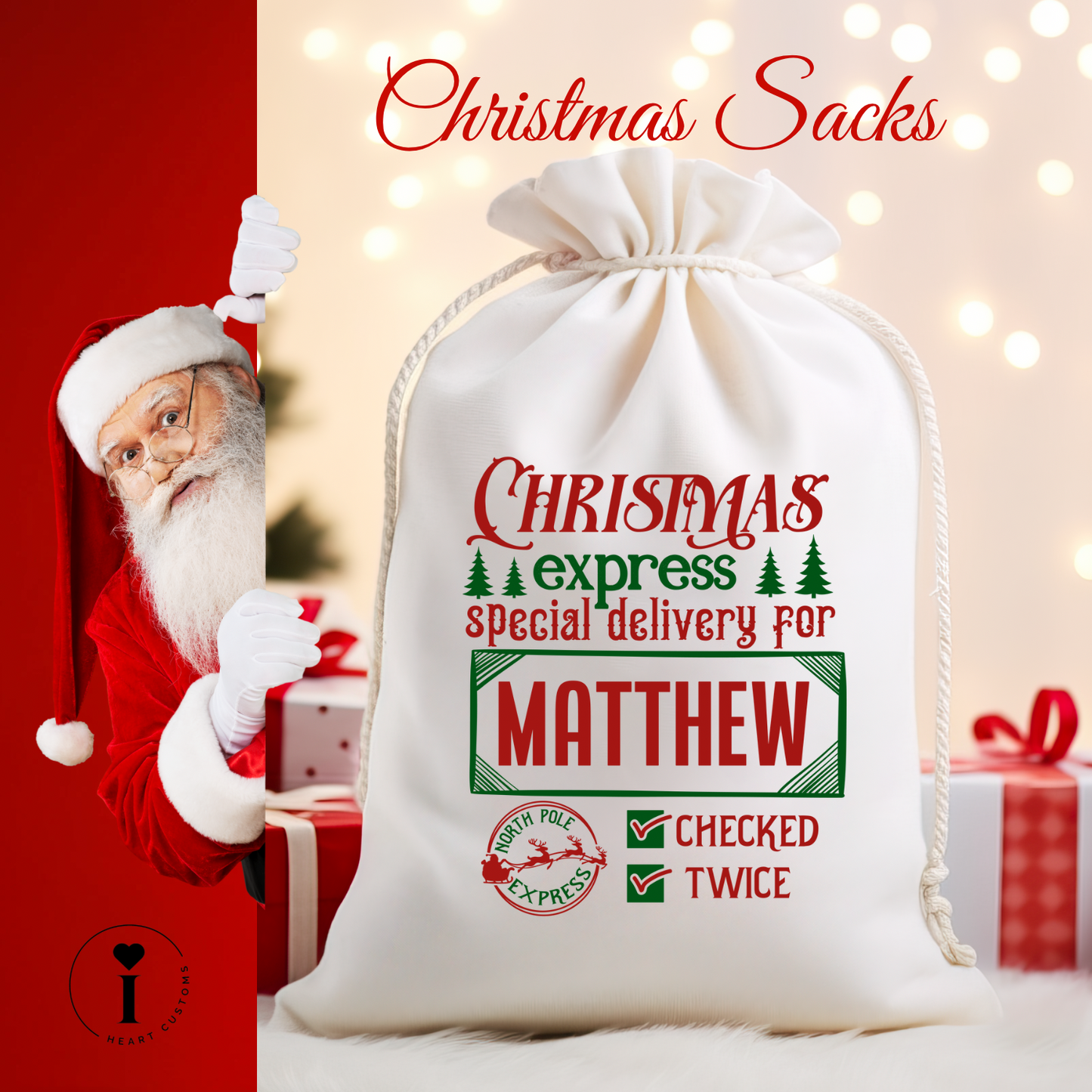 Personalized Santa Christmas Sack DTF Transfer – Custom Holiday Gift Bag Design - Design 13