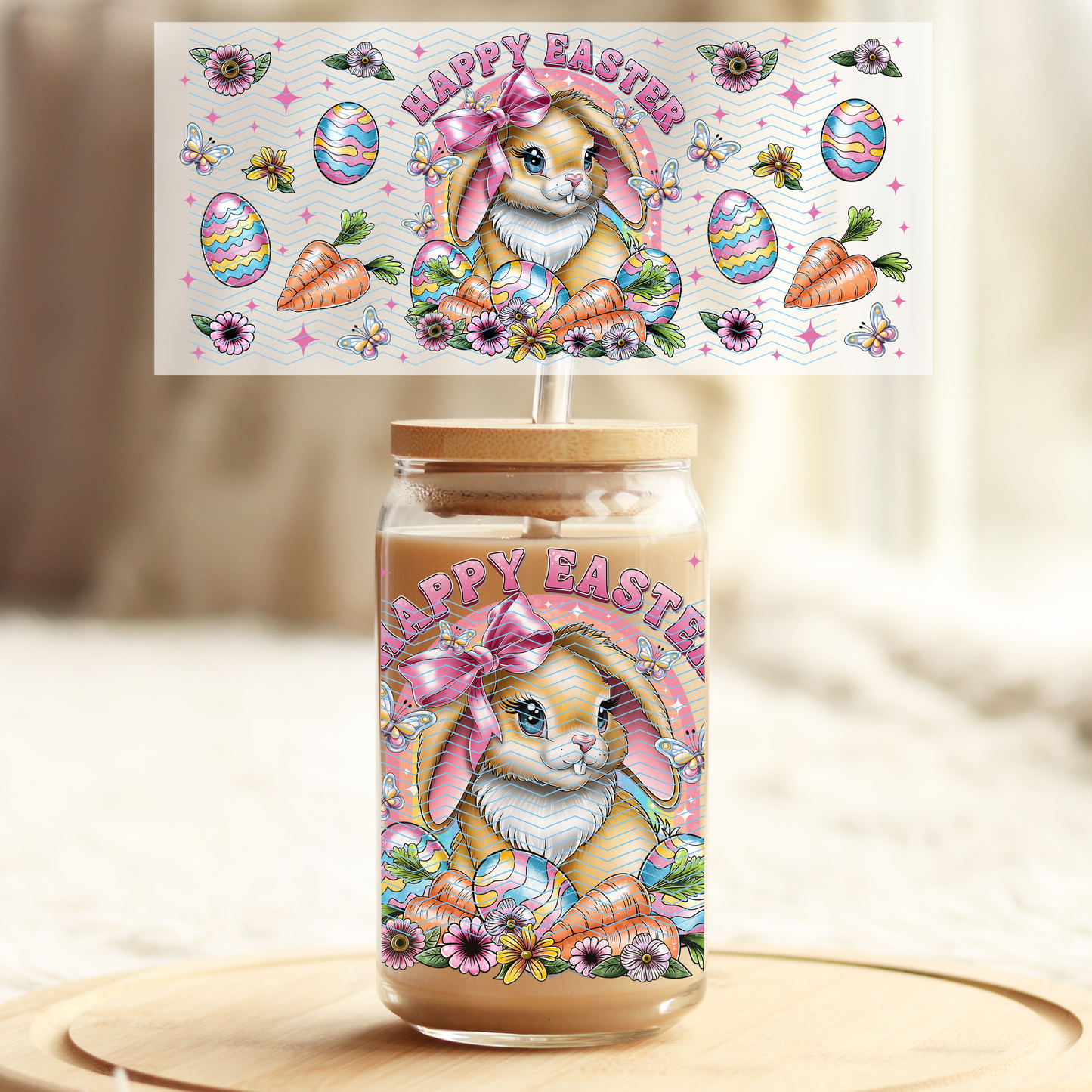 Easter Bunny - 16oz Glass UV DTF Transfer Film