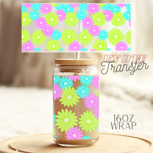 Neon Daisies - 16oz UV DTF Transfer Film