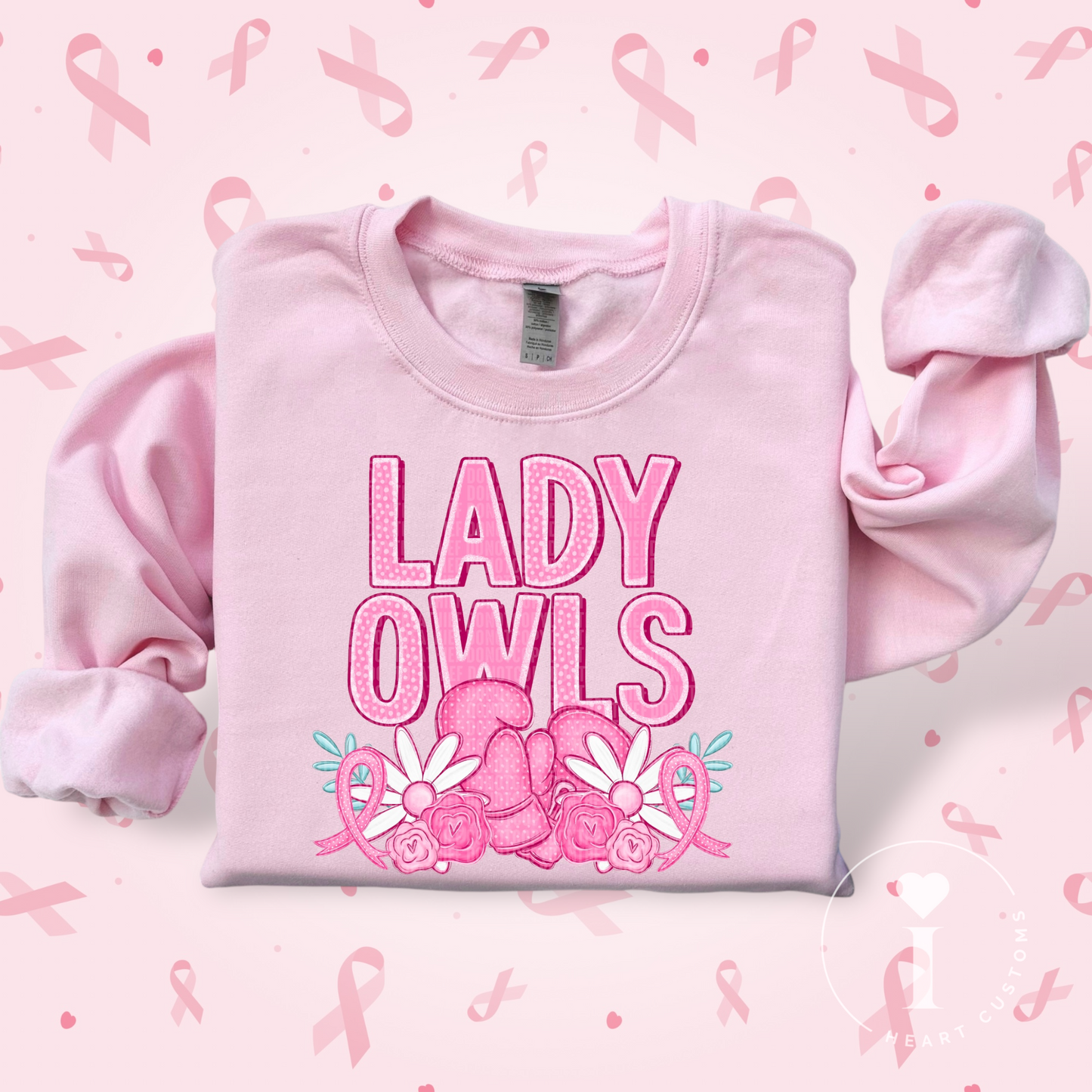 Lady Owls Breast Cancer Sports Mascot DTF Transfer Film SD074