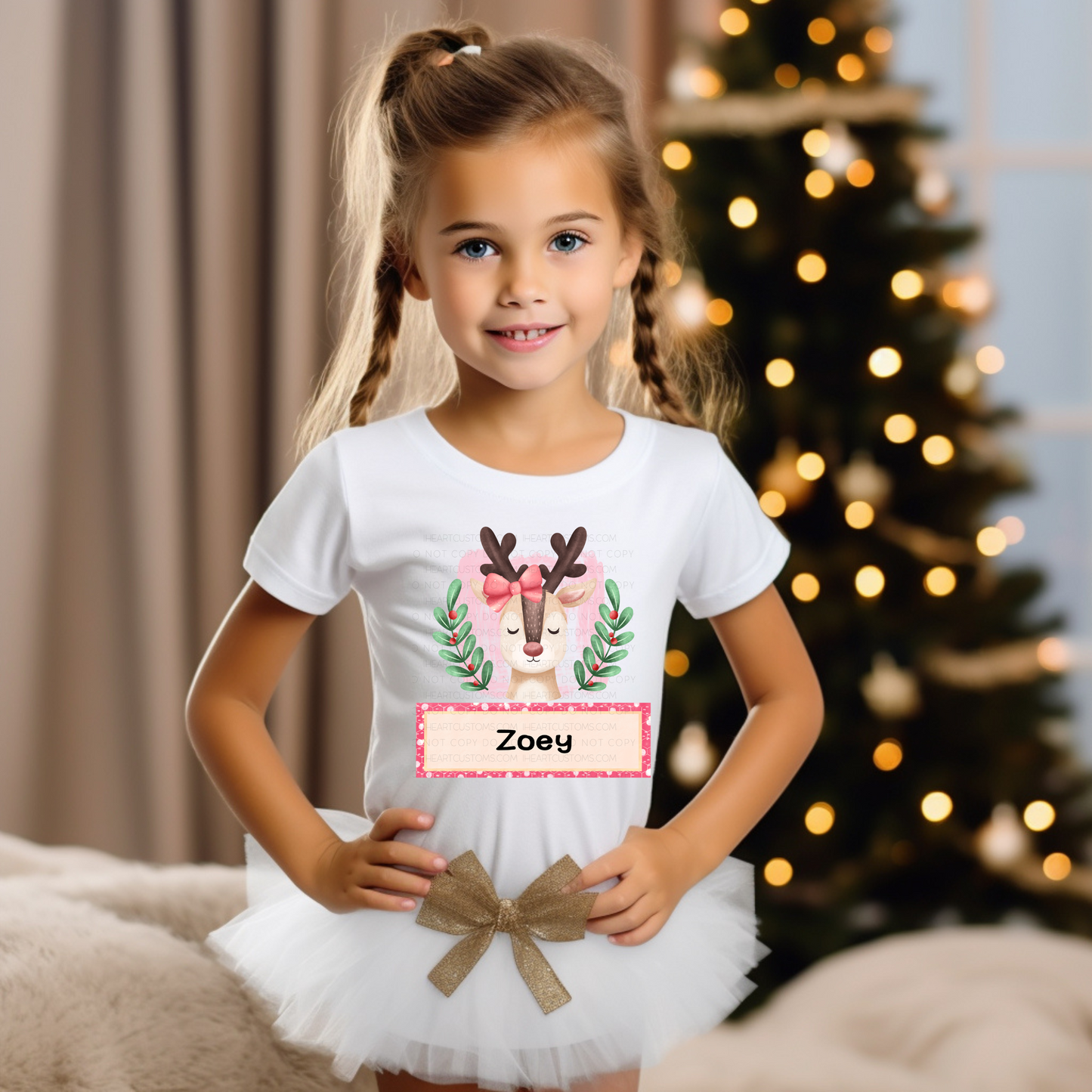 Customize it! Christmas Reindeer Girl with Name Transfer Film IHC114