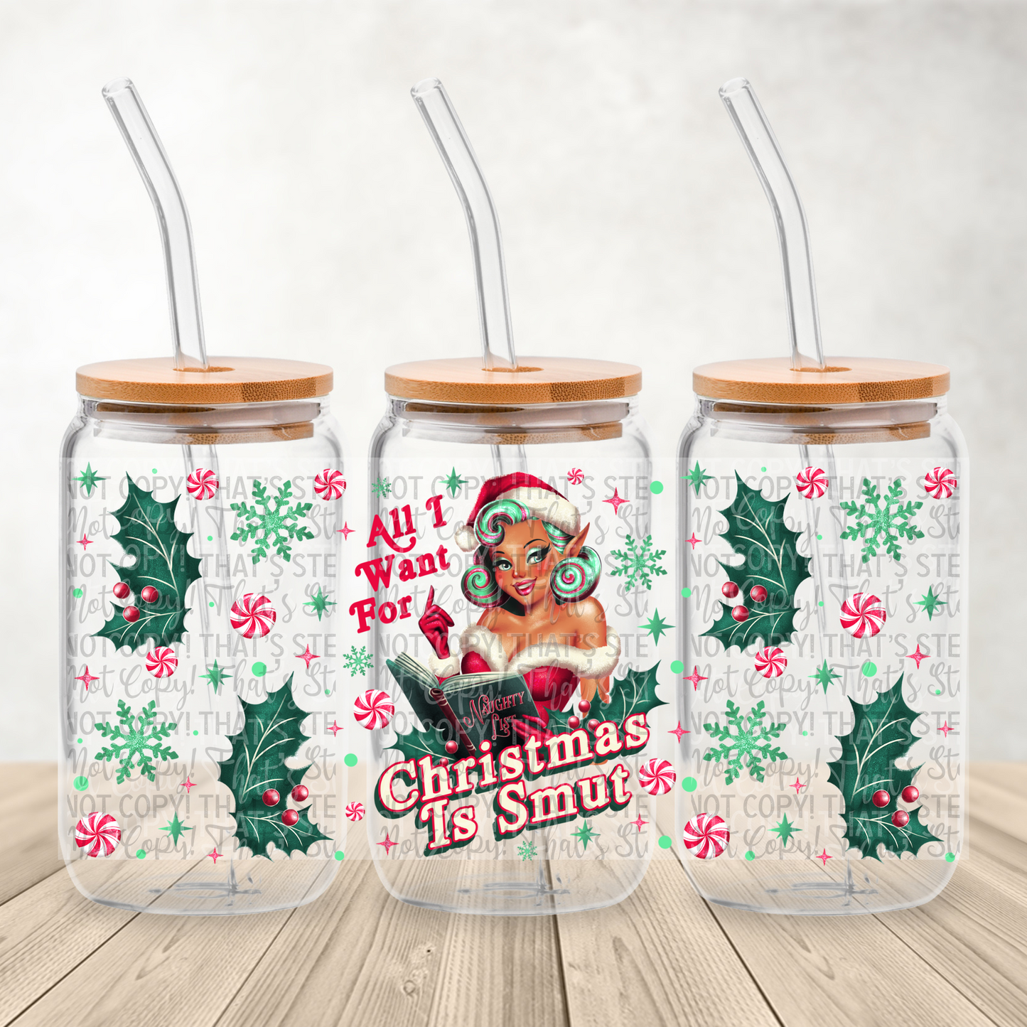 Vintage Pinup Christmas is smut Girl V2 16oz UV DTF Transfer Film G114