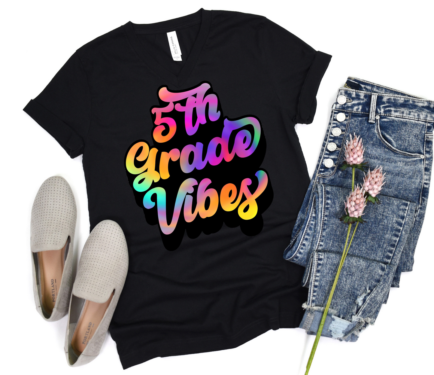 Colorful 5th Grade Vibes Youth Cotton T-shirt