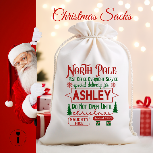 Personalized Santa Christmas Sack DTF Transfer – Custom Holiday Gift Bag Design - Design 17