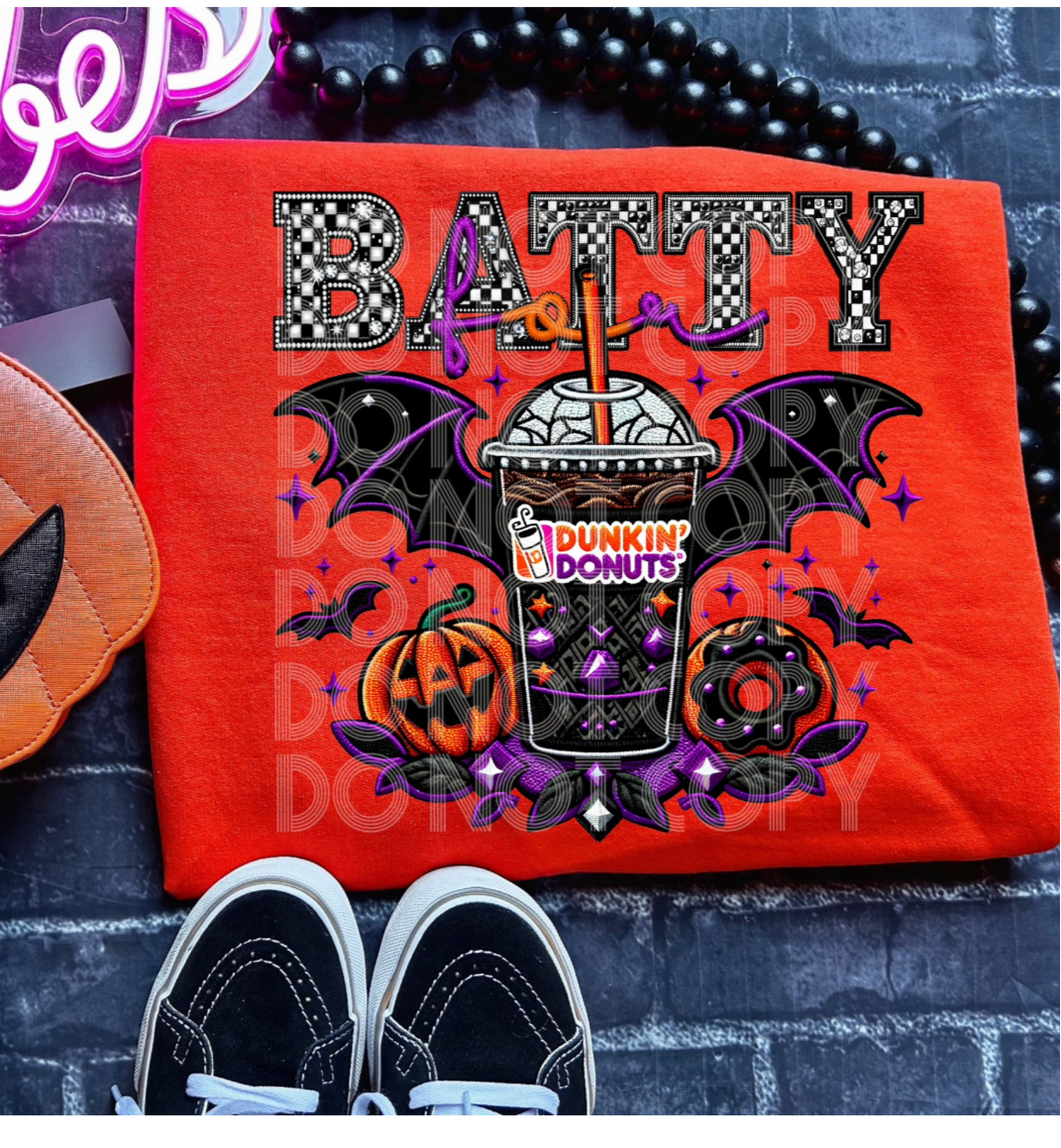 Halloween Batty coffee drink v3 Faux Embroidery DTF Transfer Film TE084