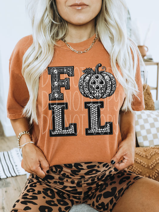 Fall Pumpkin Bling - Faux Rhinestone Faux Embroidered DTF Transfer Film