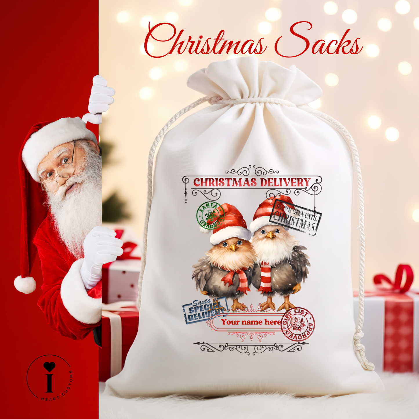 Personalized Santa Christmas Sack DTF Transfer – Custom Holiday Gift Bag Design - Xmas Chicks