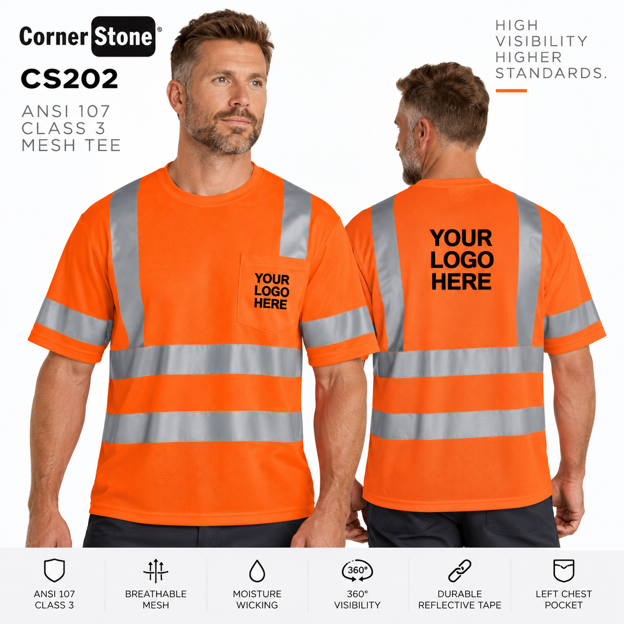 Custom ANSI Class 3 High-Visibility Safety Shirt | CornerStone CS202