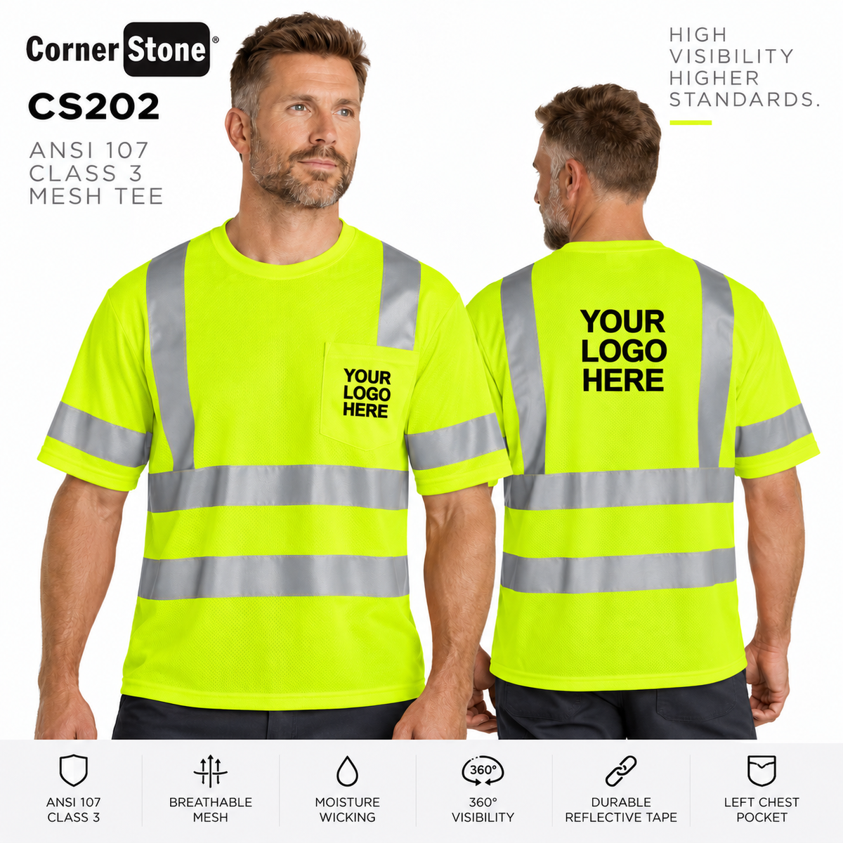 Custom ANSI Class 3 High-Visibility Safety Shirt | CornerStone CS202