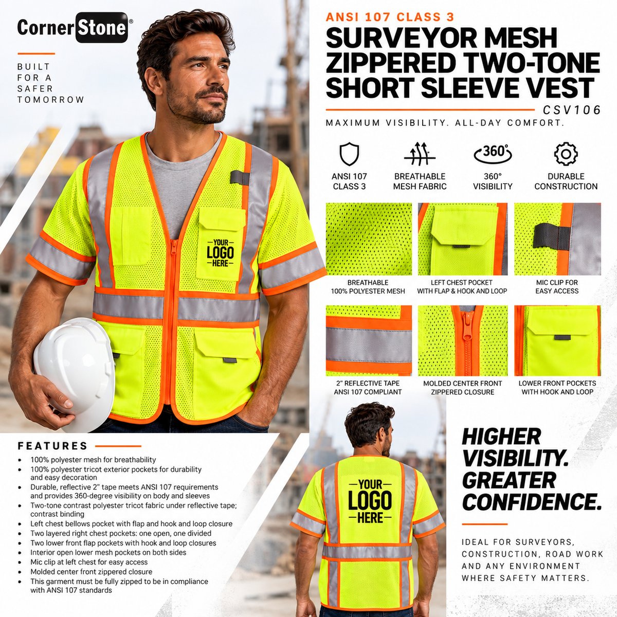 Custom CornerStone ANSI Class 3 Surveyor Safety Vest | CSV106