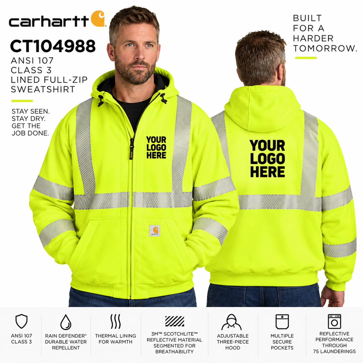 Custom Carhartt ANSI Class 3 High-Visibility Full-Zip Hoodie | CT104988