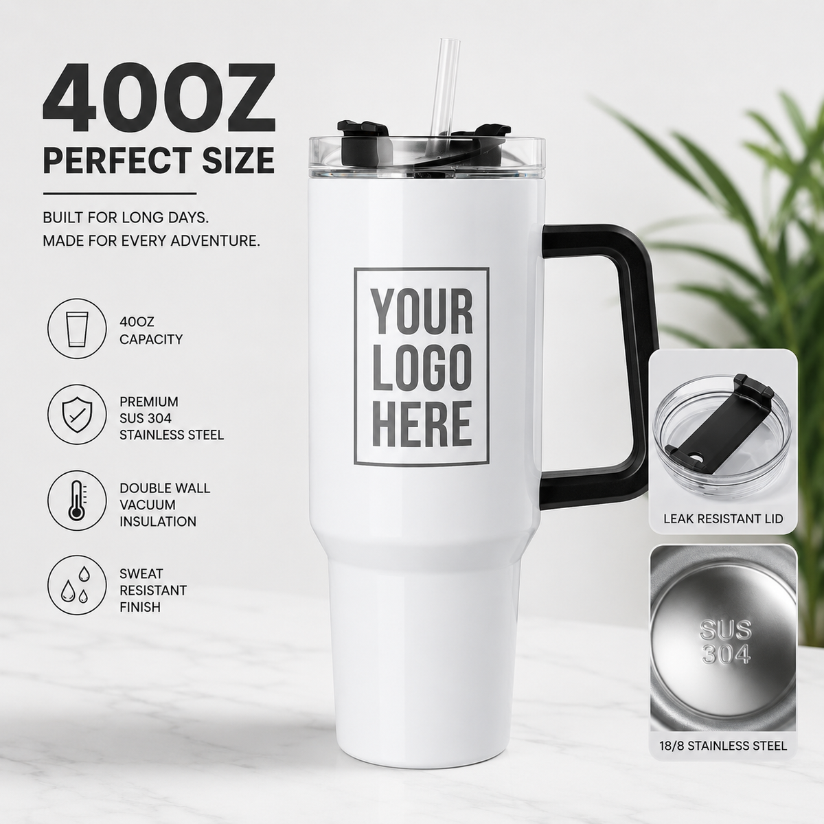 Custom 40 oz Tumbler with Handle | Promotional Drinkware