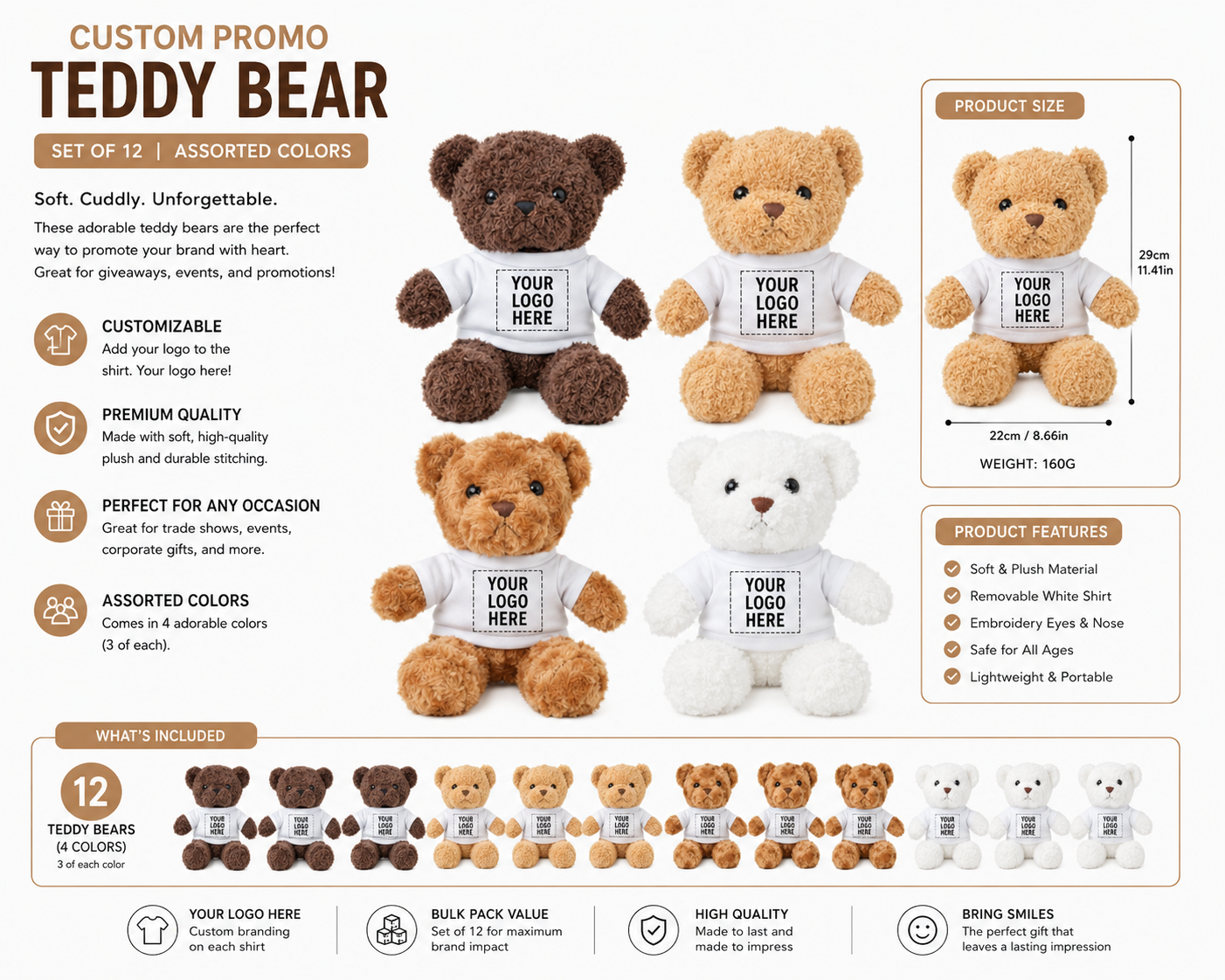 Custom Teddy Bears with Logo Shirt | Promotional Gifts