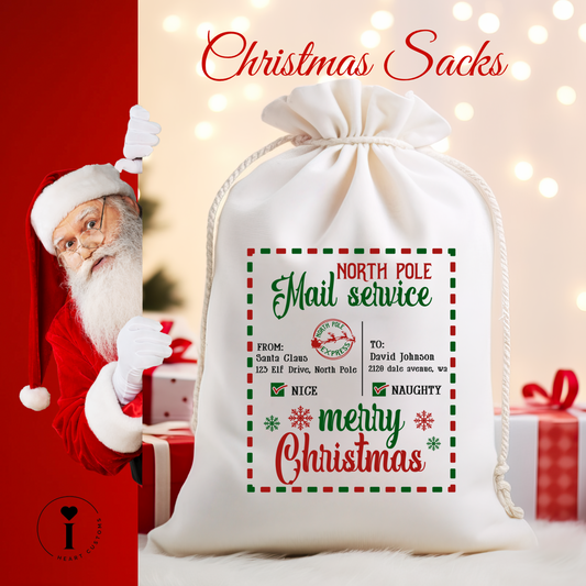 Personalized Santa Christmas Sack DTF Transfer – Custom Holiday Gift Bag Design - Design 14