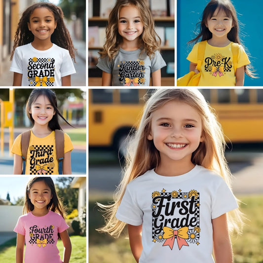 Back to school - Sunflower Bow Grade Level DTF Transfer – Pre-K to 4th Grade DTF Transfer Film CF075