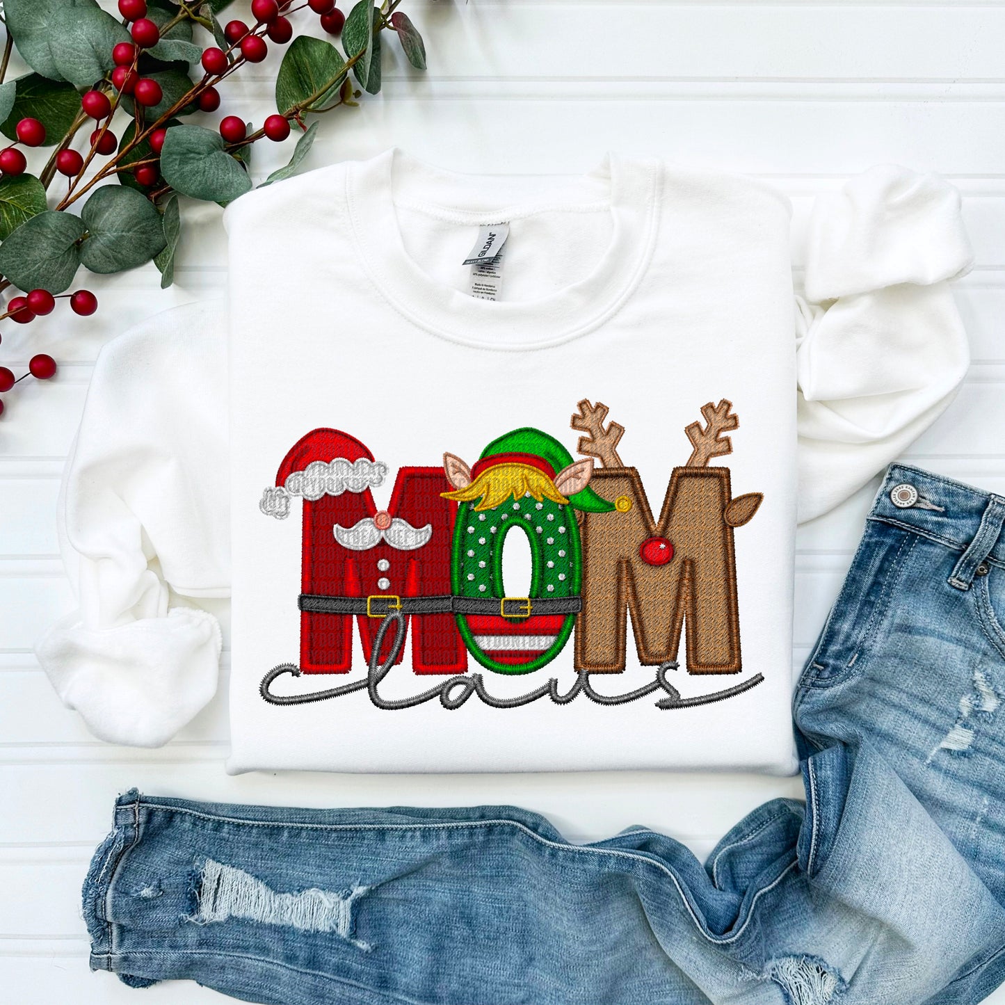 Christmas Mom Claus Family Matching Faux Embroidery DTF Transfer Film SD084