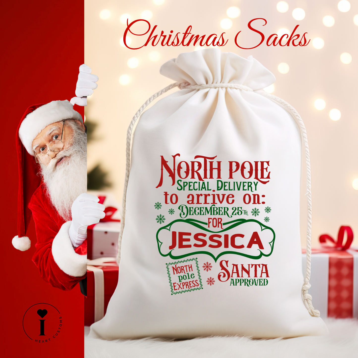 Personalized Santa Christmas Sack DTF Transfer – Custom Holiday Gift Bag Design - Design 3