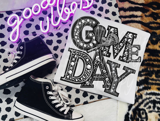 Game Day Lacrosse - Faux Rhinestone Faux Embroidered DTF Transfer Film