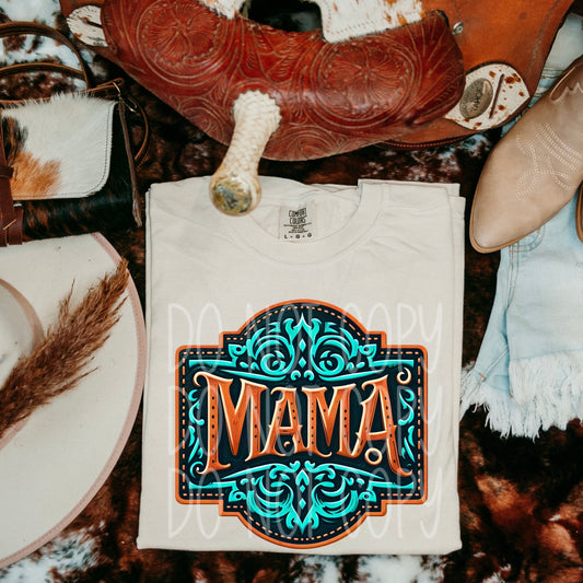 Faux Embroidery Western Turquoise Mama DTF Transfer Film