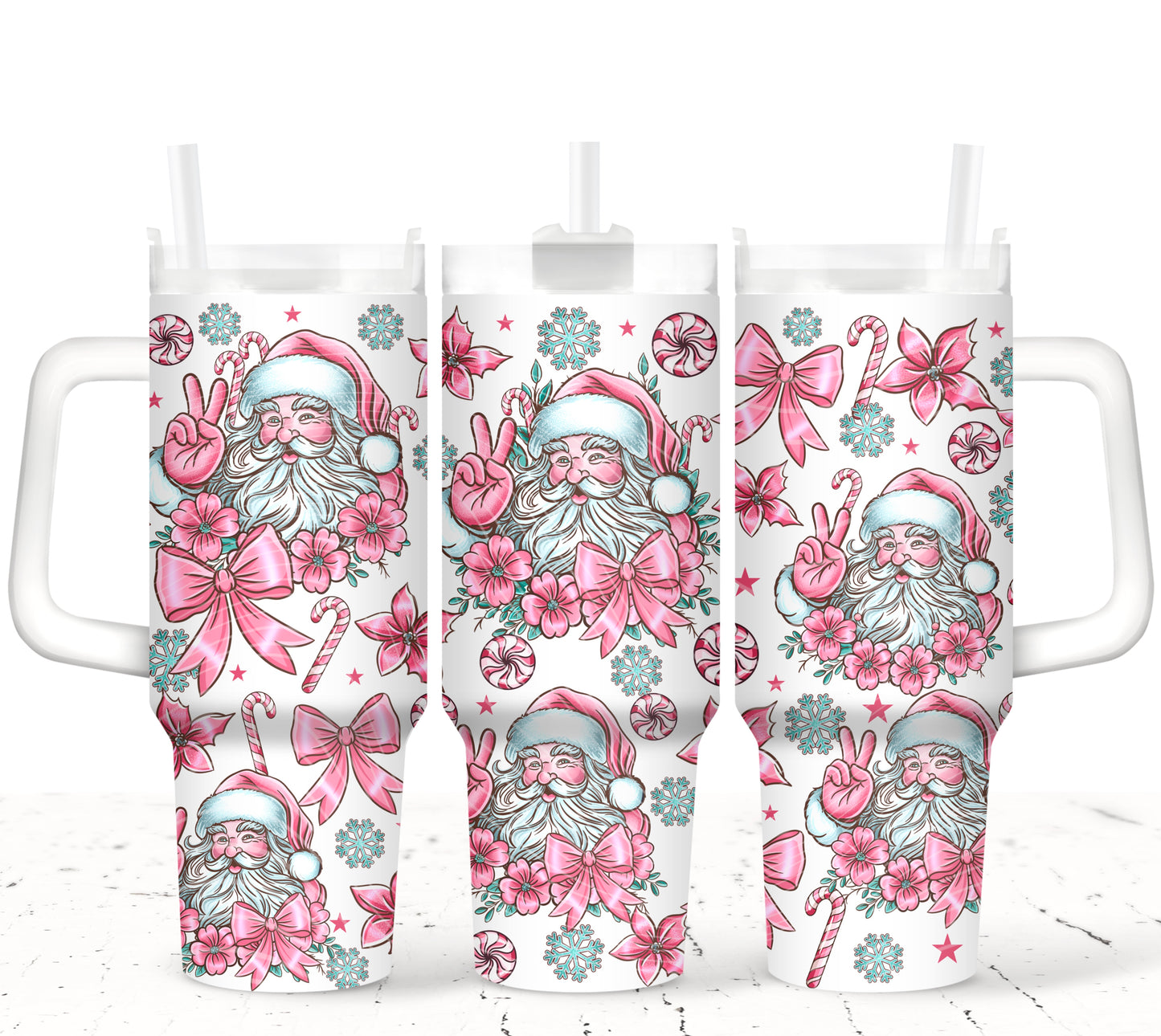 Pink Santa - TOP & BOTTOM SET - 40 oz Tumbler UV DTF Transfer Film A104