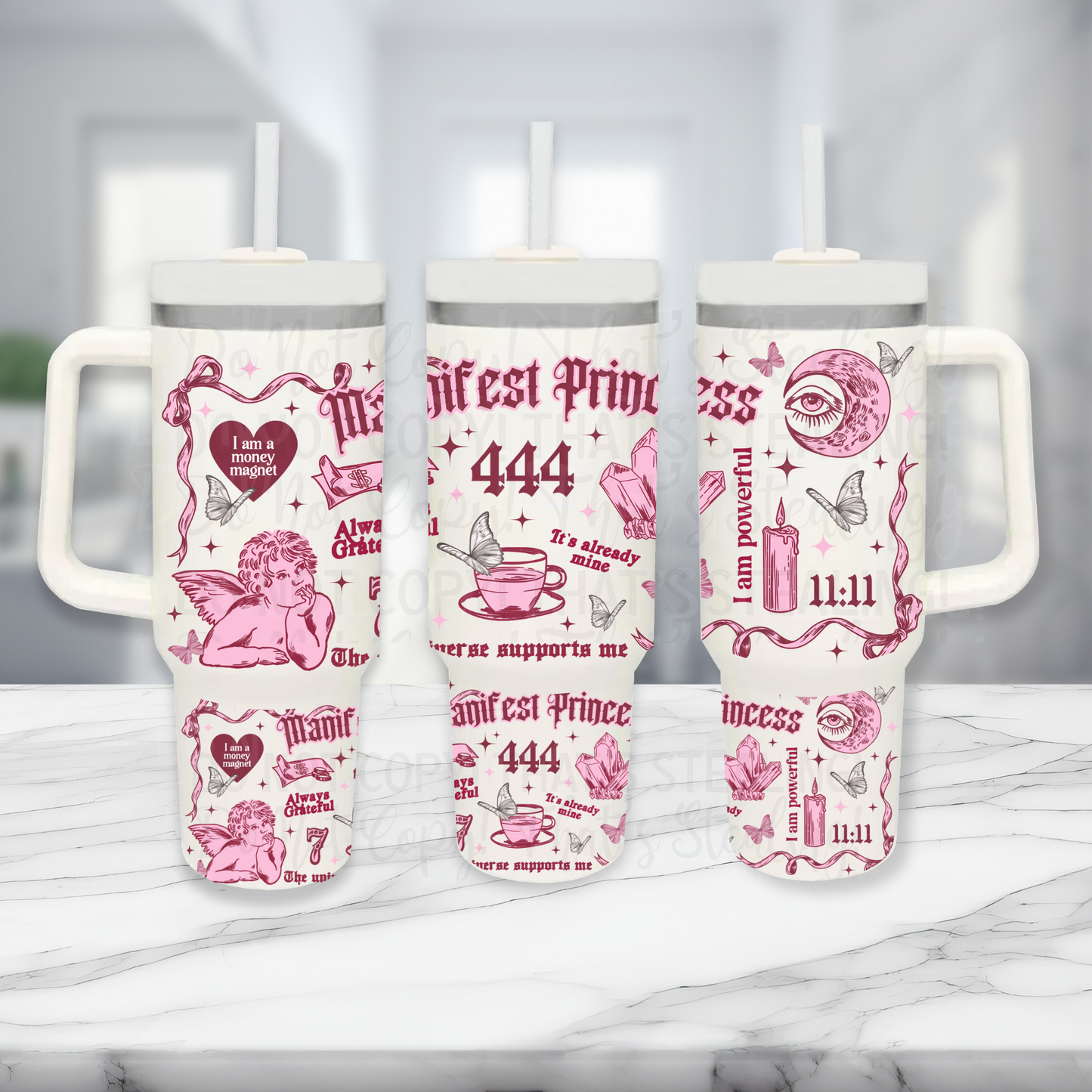 Manifest Princess 444 - TOP & BOTTOM SET - 40 oz Tumbler UV DTF Transfer Film G124