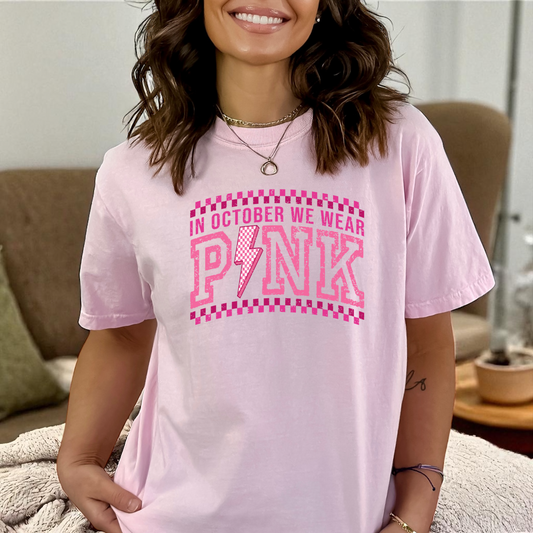 Checkered in October we wear pink Breast Cancer DTF Transfer Film CF095