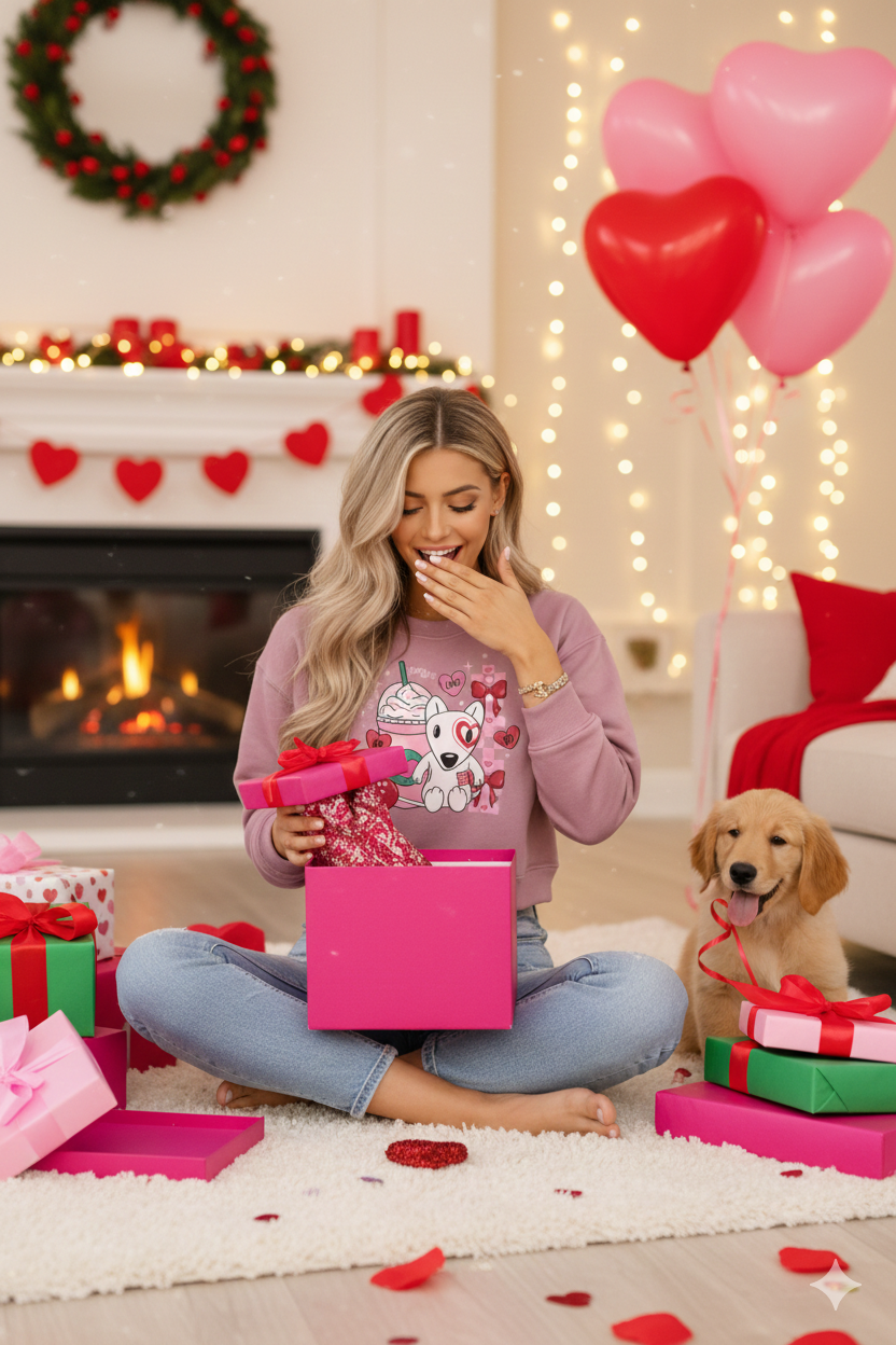 Women’s Cropped Crewneck Sweatshirt – Bella+Canvas 7503 | Valentine Frappe Dog (TG124)