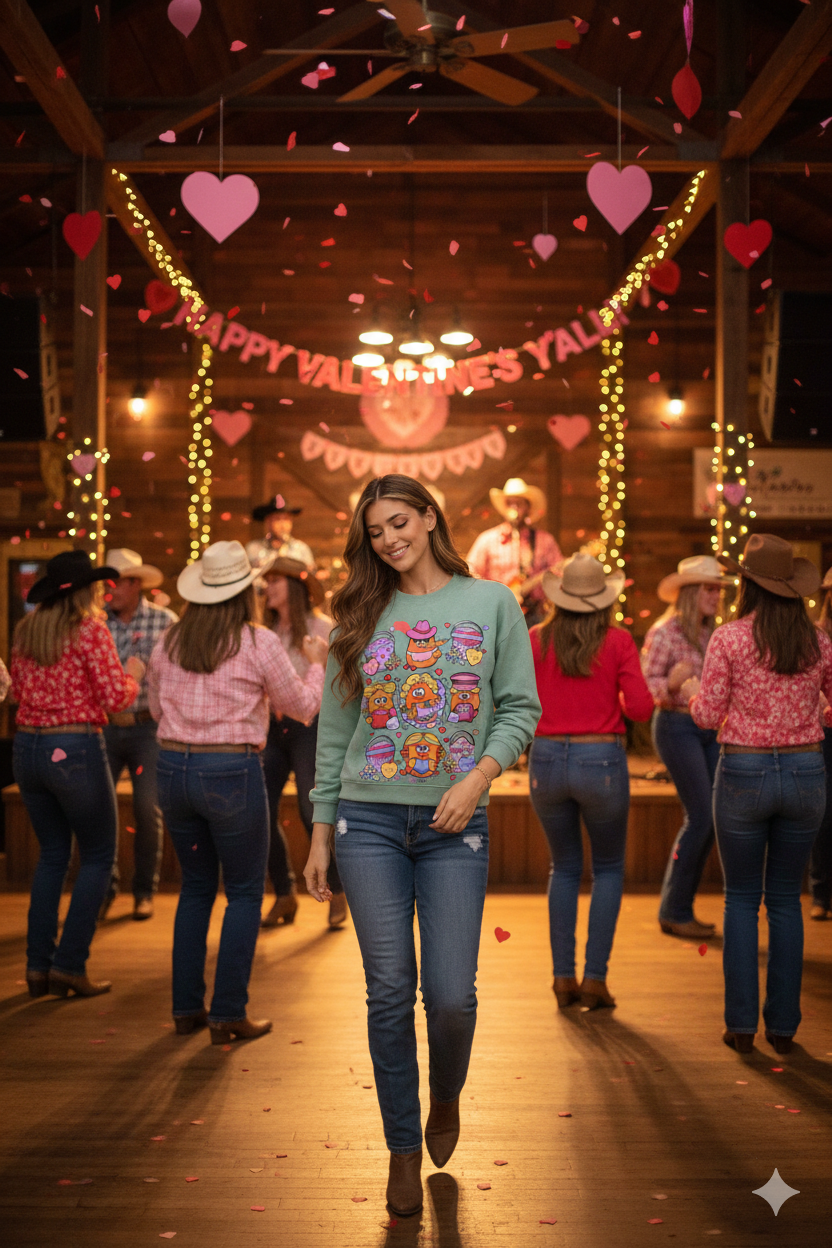 Valentine’s Day Munchkin Nuggets Cropped Sweatshirt – Cute Faux Embroidery Design