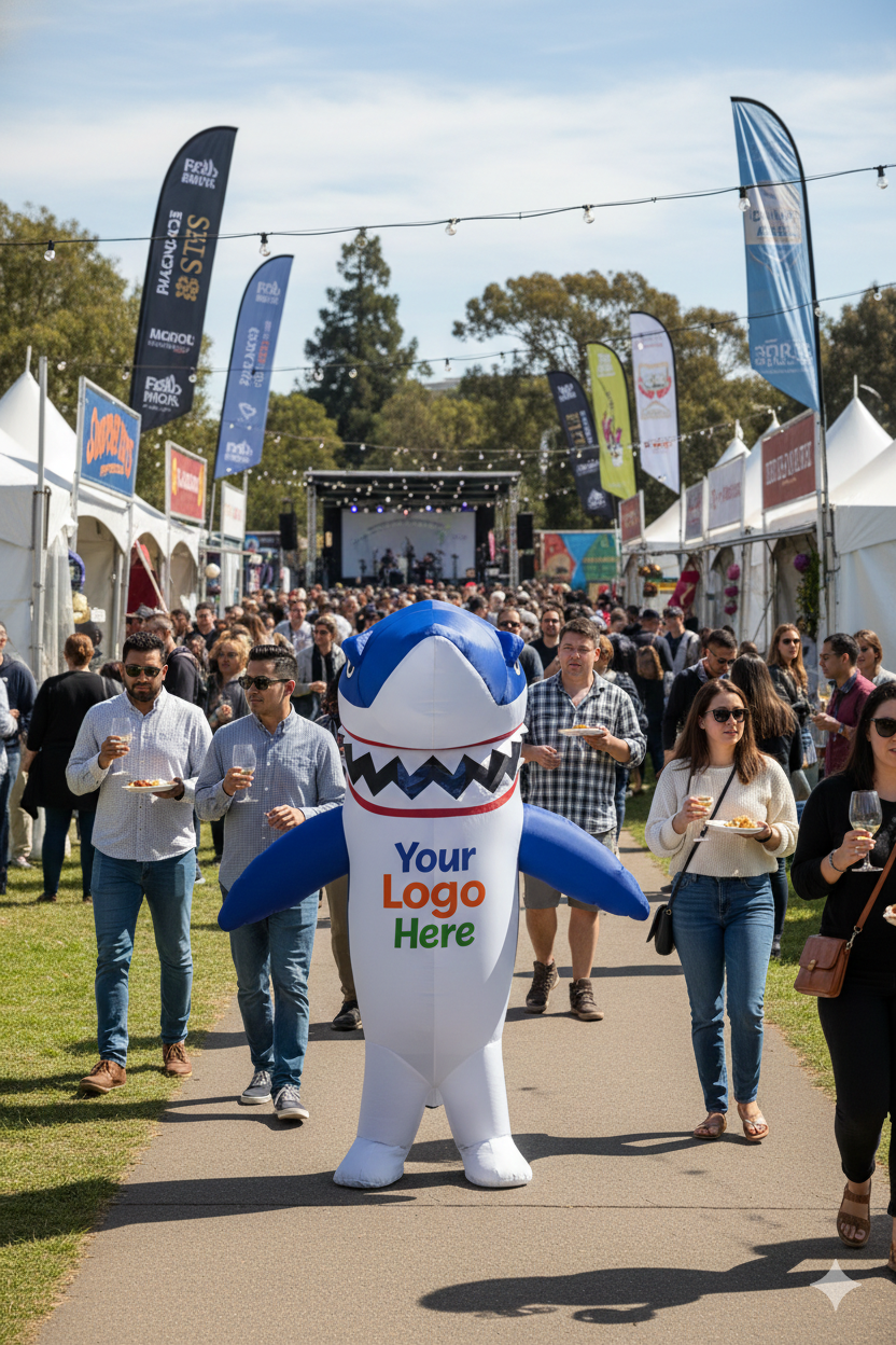 Custom Inflatable Shark Costume With Logo | Branded Inflatable Suits for Events, Promotions & Marketing