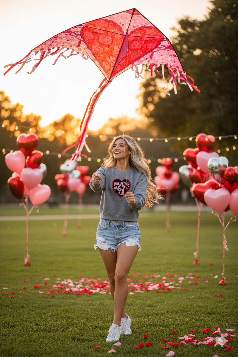 Valentine Club 67 Cropped Sweatshirt – Faux Embroidery Valentine Design