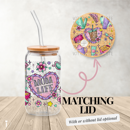 Mom Life essentials - 16oz UV DTF Transfer Film Wrap and Matching Lid G034