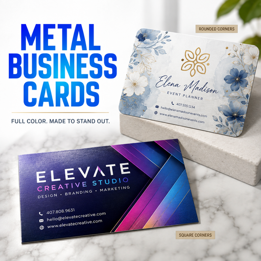 Custom Metal Business Cards – Premium Full-Color Printing with Rounded Corners
