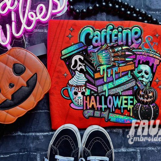 Faux Embroidery Spooky Caffeine Halloween DTF Transfer Film