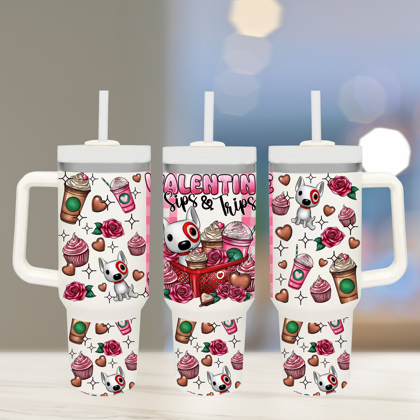 Valentine Sips and Trips - TOP & BOTTOM SET - 40 oz Tumbler UV DTF Transfer Film