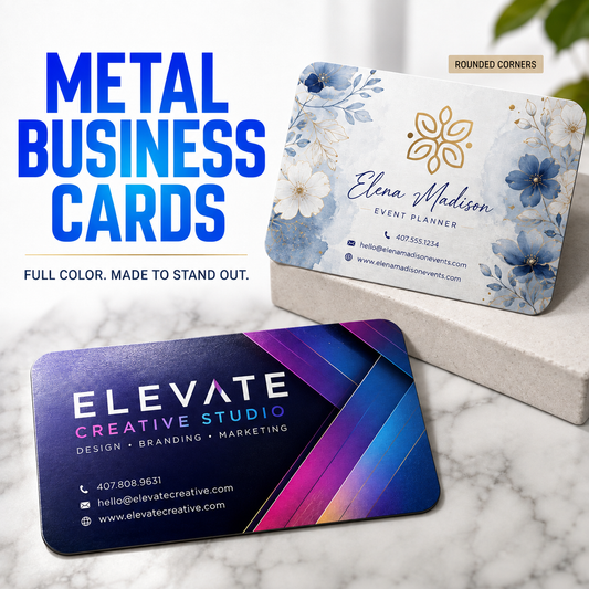 Custom Metal Business Cards – Premium Full-Color Printing with Rounded Corners