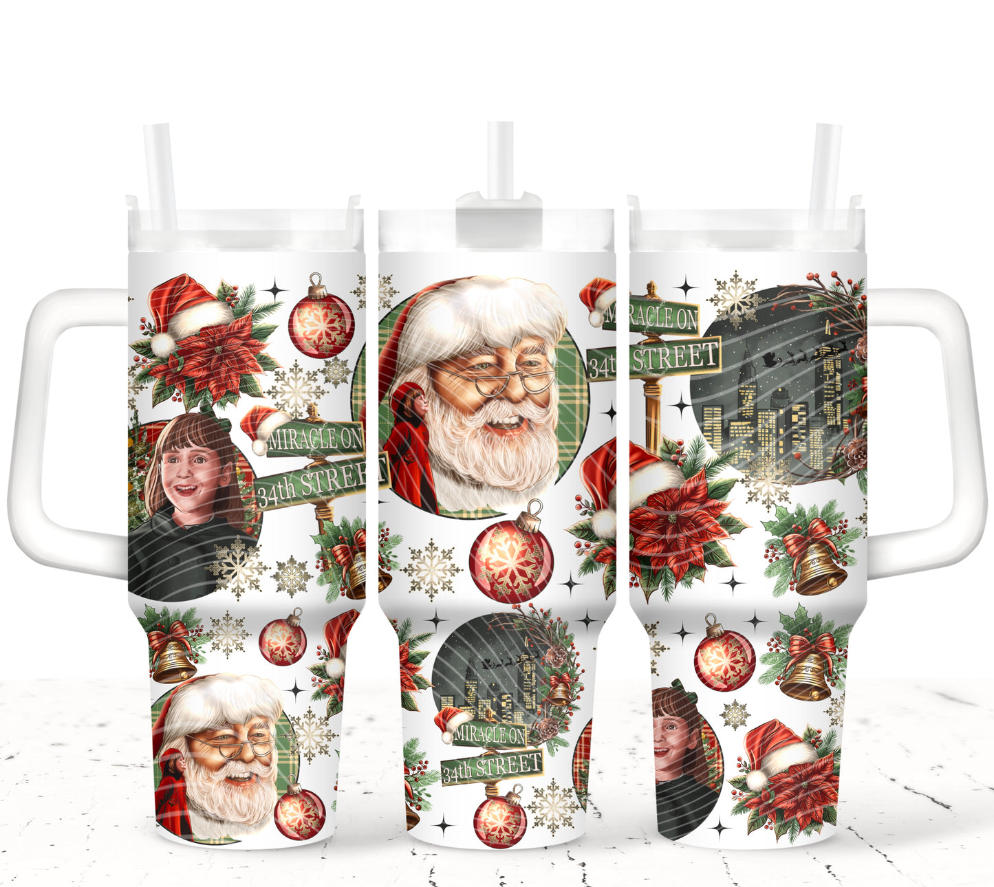 New York Santa - TOP & BOTTOM SET - 40 oz Tumbler UV DTF Transfer Film A104