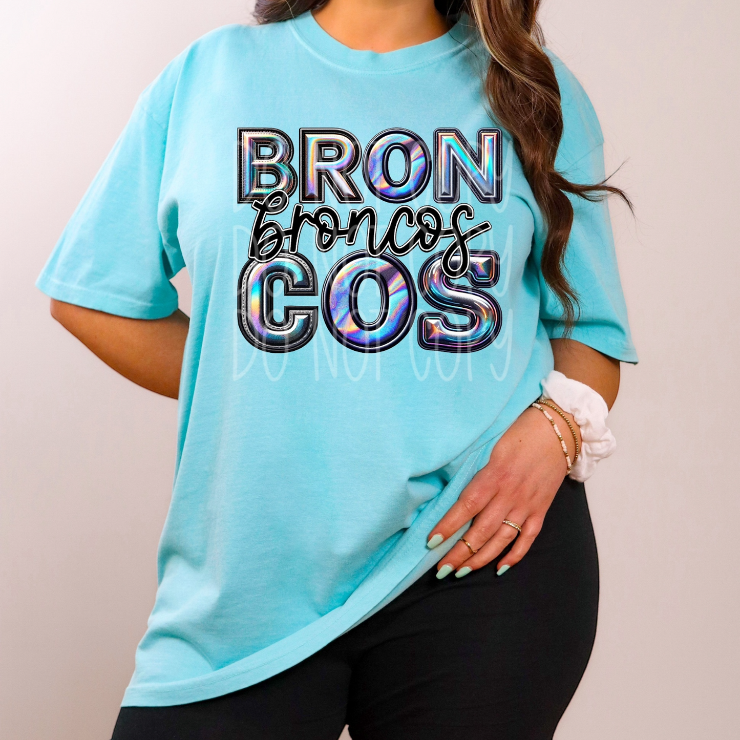 Faux Hologram Faux Embroidery Broncos DTF Transfer Film