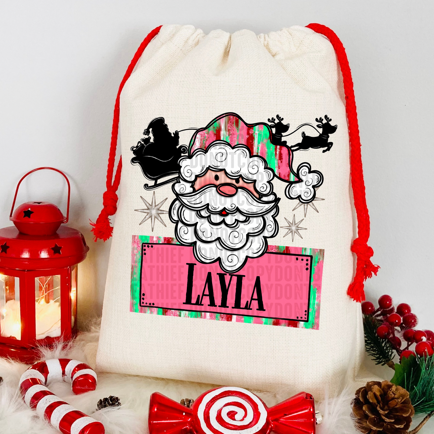 Customize it! Christmas Santa V1 Sack Pink with Name Transfer Film SD114